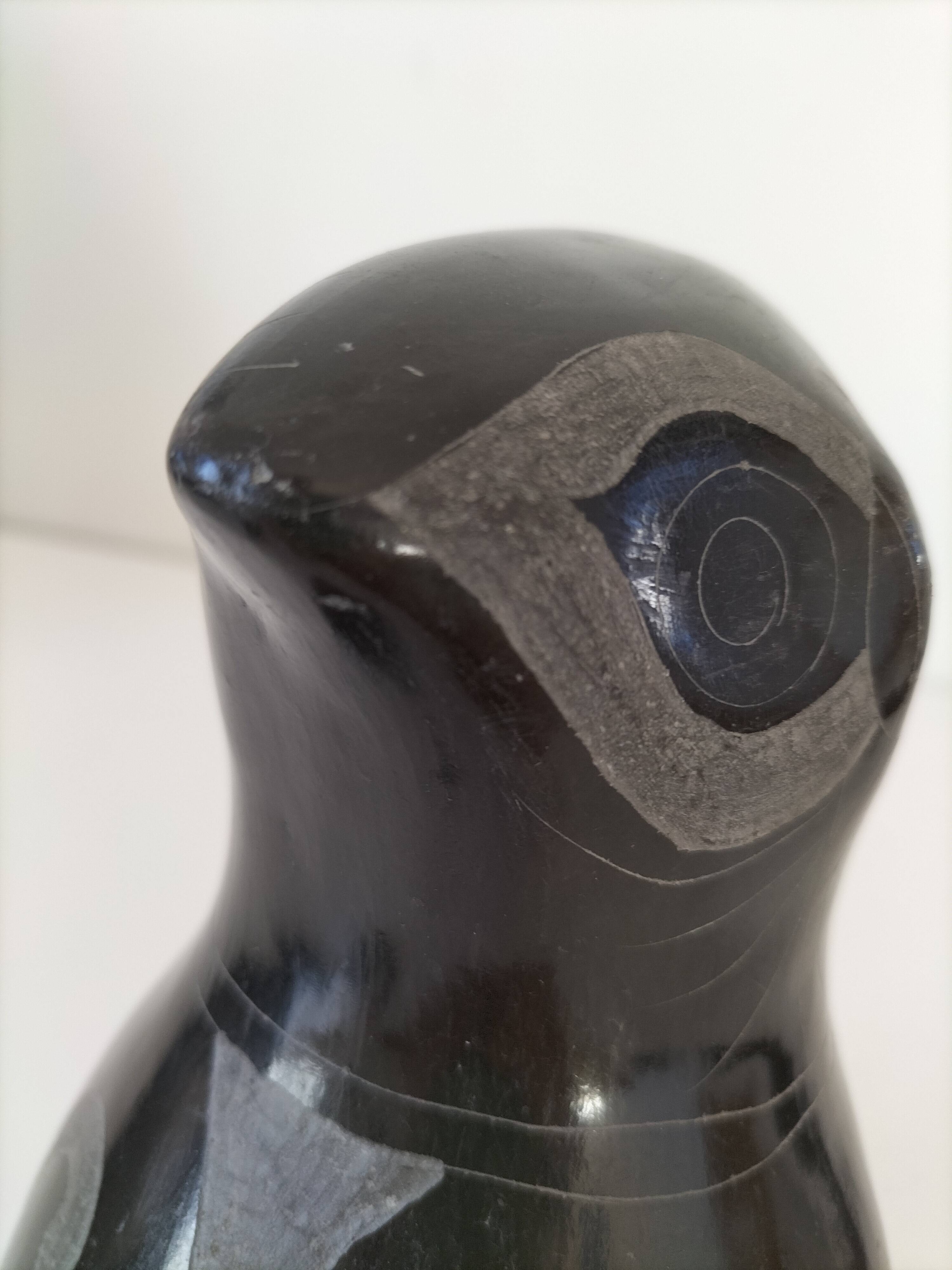 Engraved black ceramic owl signed Mexico
