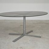 Dining table in glass, aluminum and chrome steel