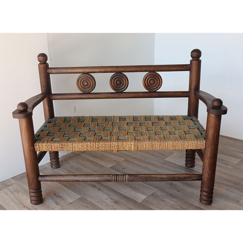Banc vintage en bois et corde 1950