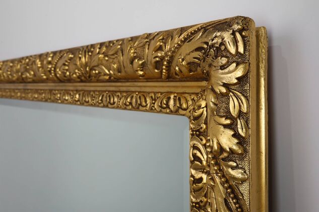 Grand miroir mural en chêne baroque rustique français, vers 1850