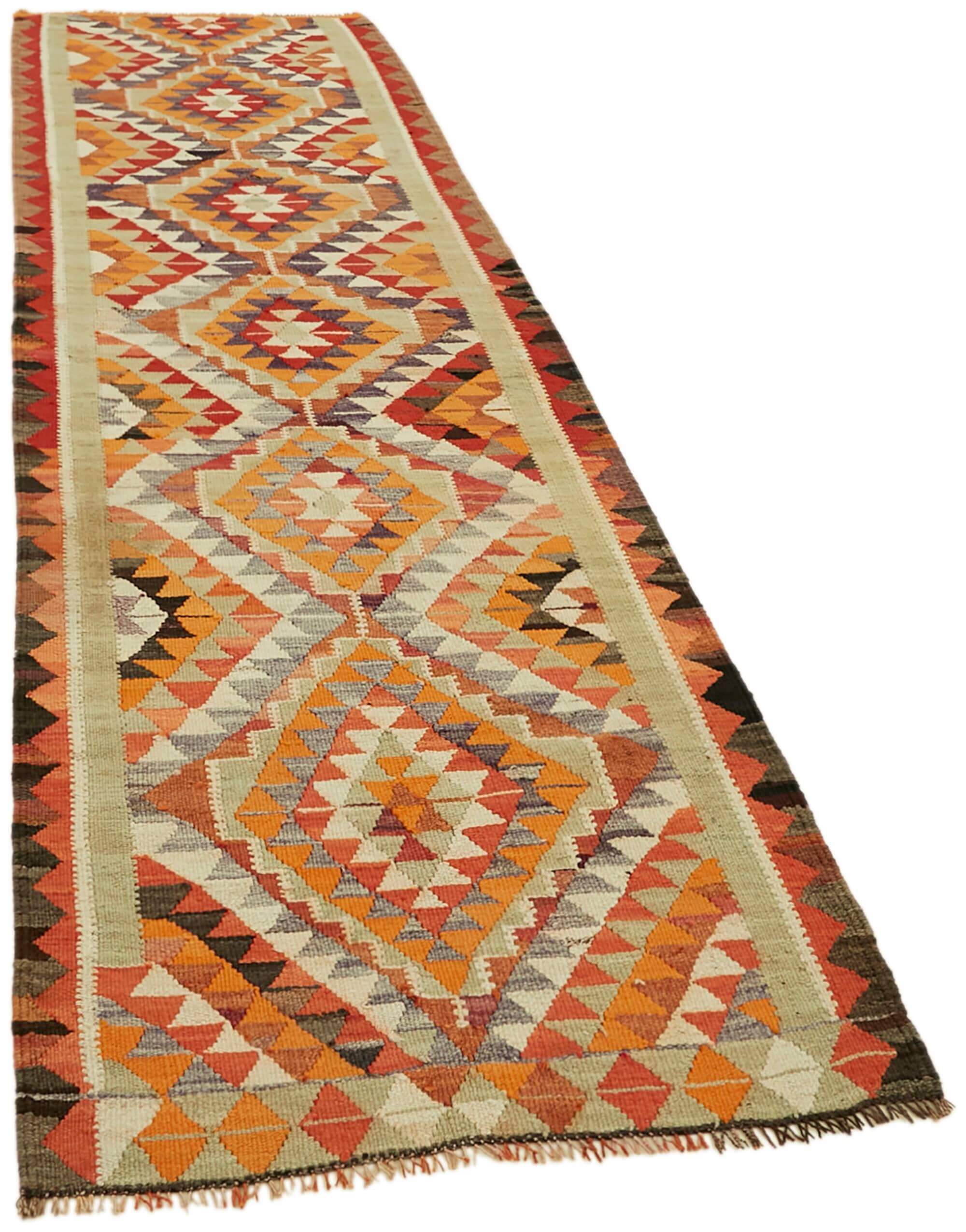 Turkish Handwoven Vintage Herki Kilim 98 cm x 320 cm