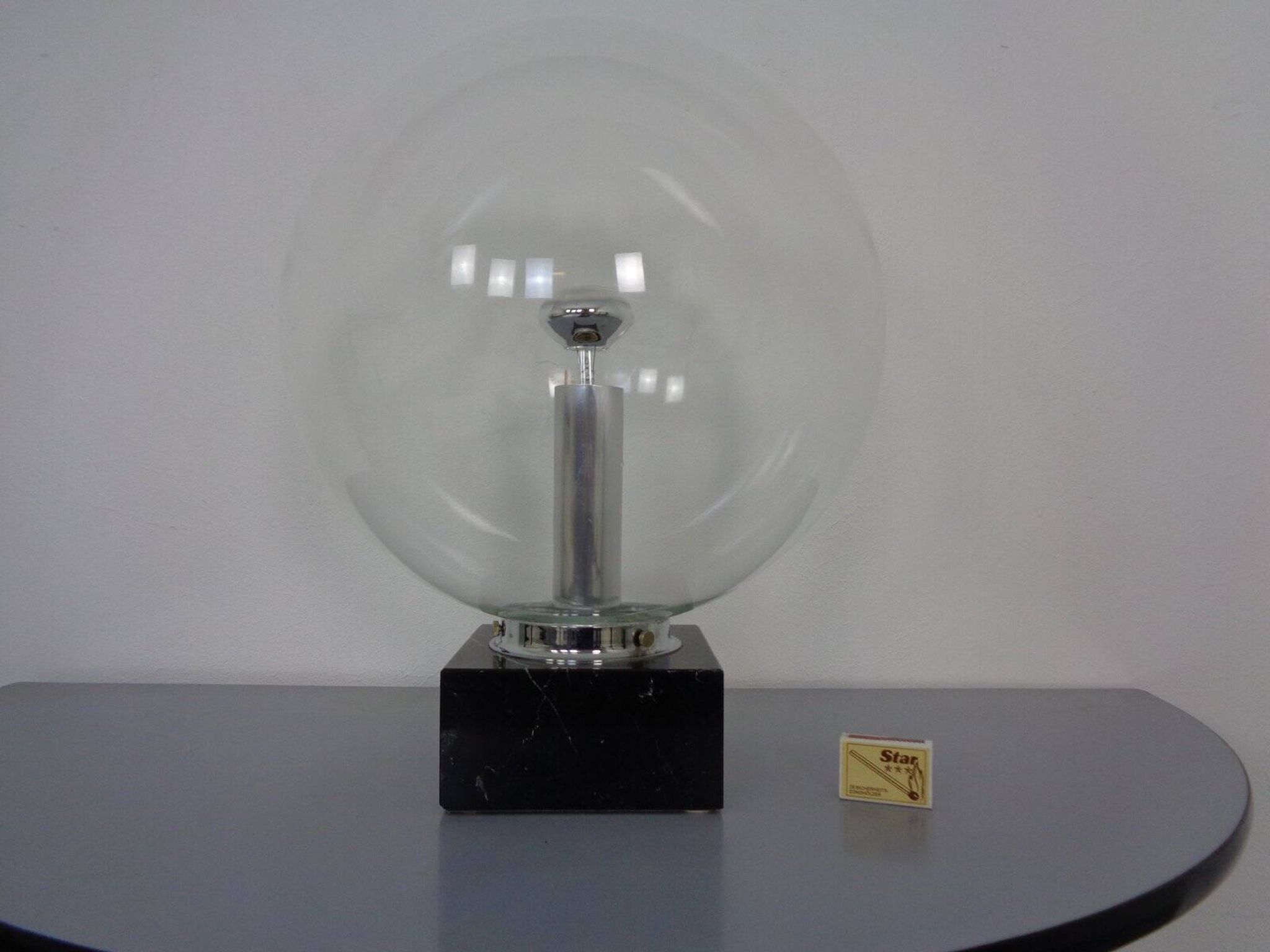 Large glass globe and marble table lamp from Erco, 1960s.