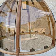 Vintage rattan and smoked glass pendant – 1970s