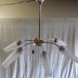 Chandelier with 6 lights in gold-plated metal and glass tulip - mid 20th century.