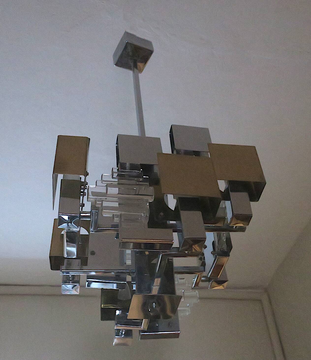 Sciolari Italian modern cubist chandelier, 1960s