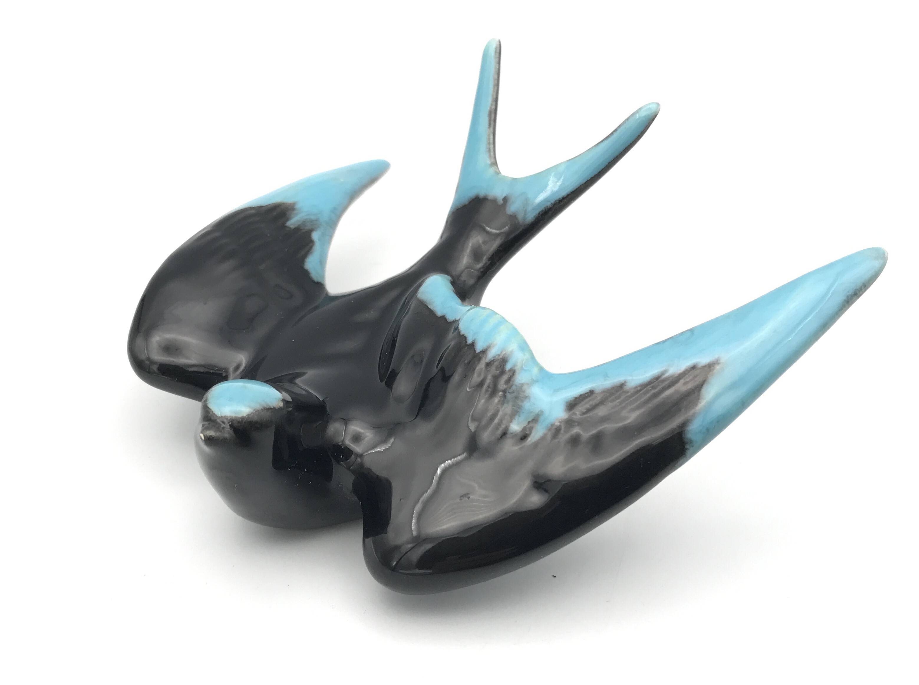 Vintage swallow in two-tone black and blue enameled ceramic