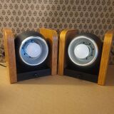 2 white eye lamps, wood, metal, vintage, Germany