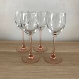 4 luminarc wine glasses with pink base