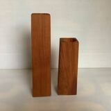 Pair of asymmetrical Scandinavian wooden candlesticks