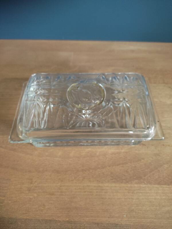 Molded glass butter dish Cow head