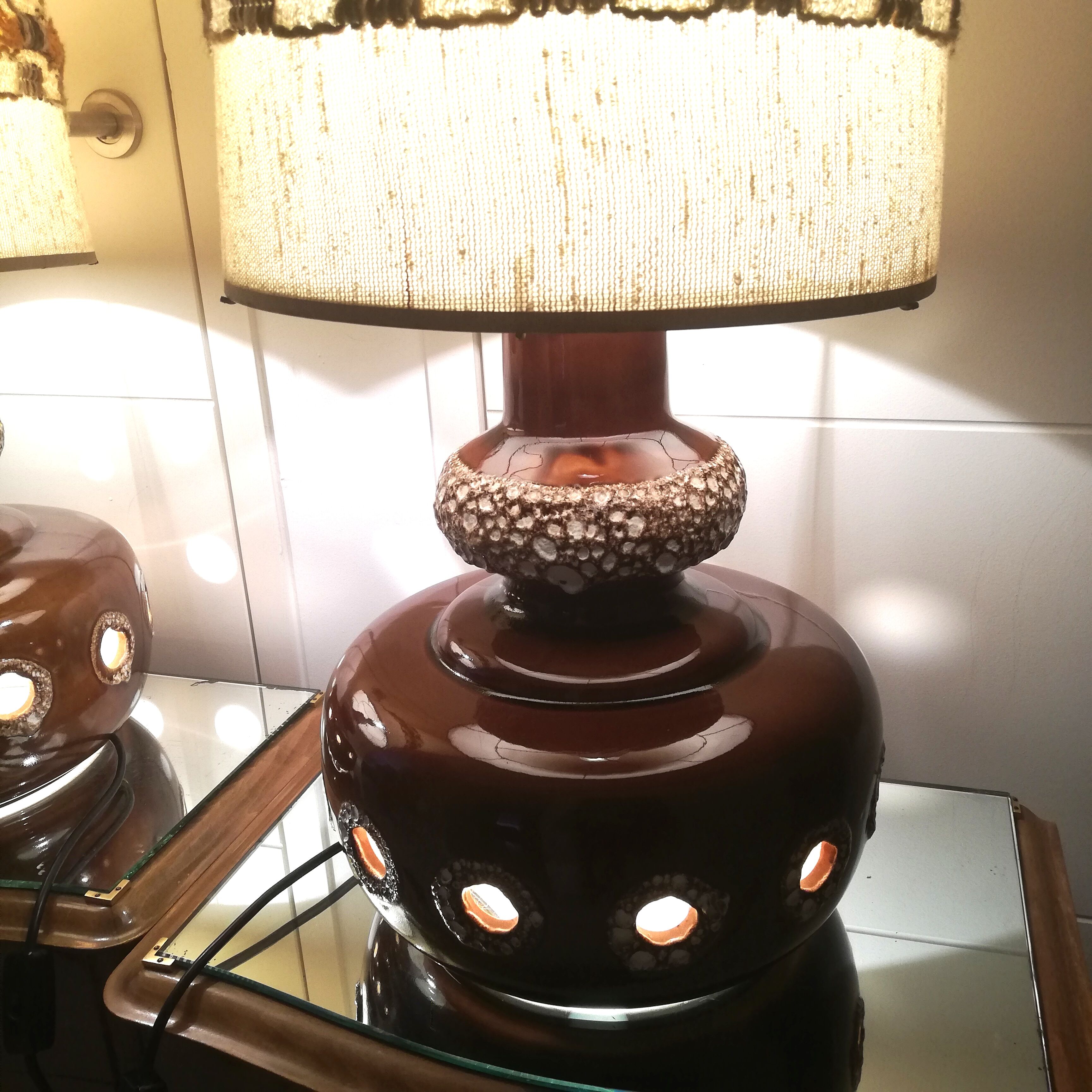 Pair of vintage ceramic lamps with double lighting