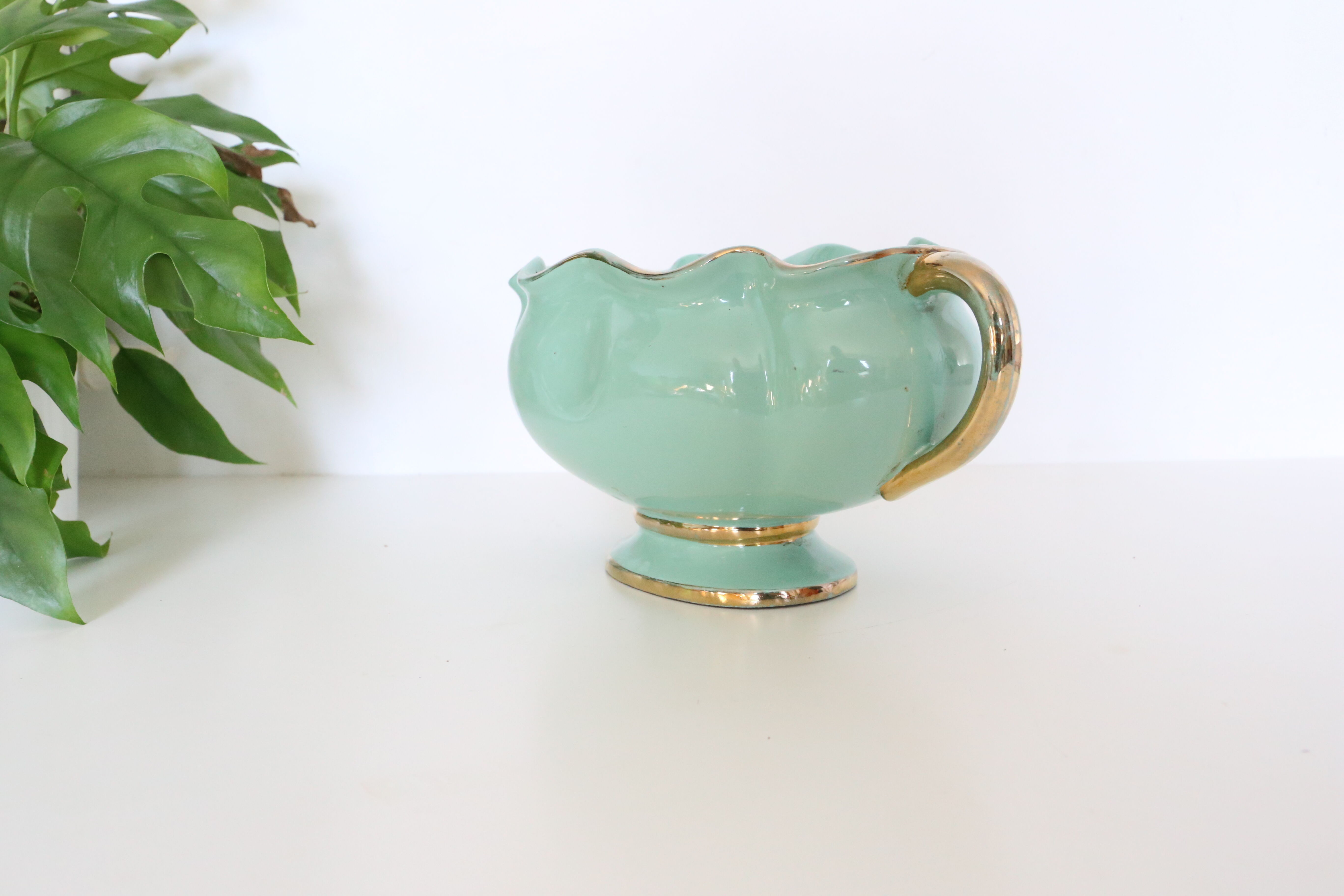 Ceramic planter, mint green, France / Vintage French