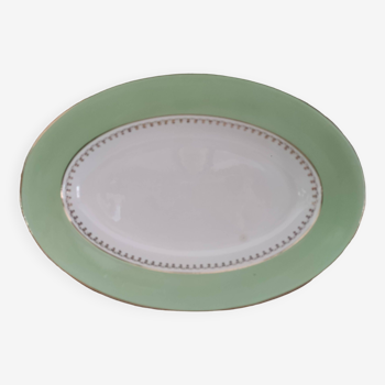 Cafés Lemaire oval dish with water green marli and gold frieze