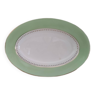 Cafés Lemaire oval dish with water green marli and gold frieze