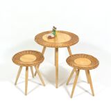 Rattan set coffee table and two stools by Uluv 1970