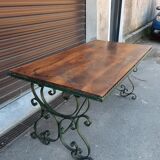 Rectangular table in wrought iron and wood