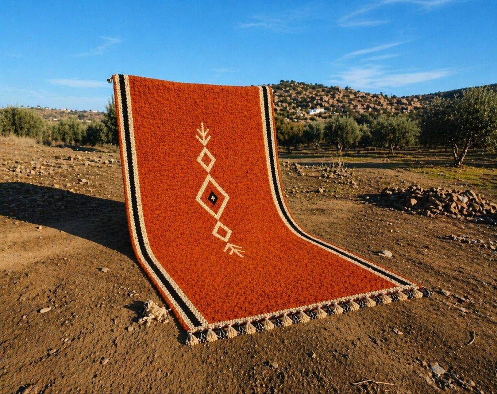 Tapis berbère orange artisanal 250/150cm
