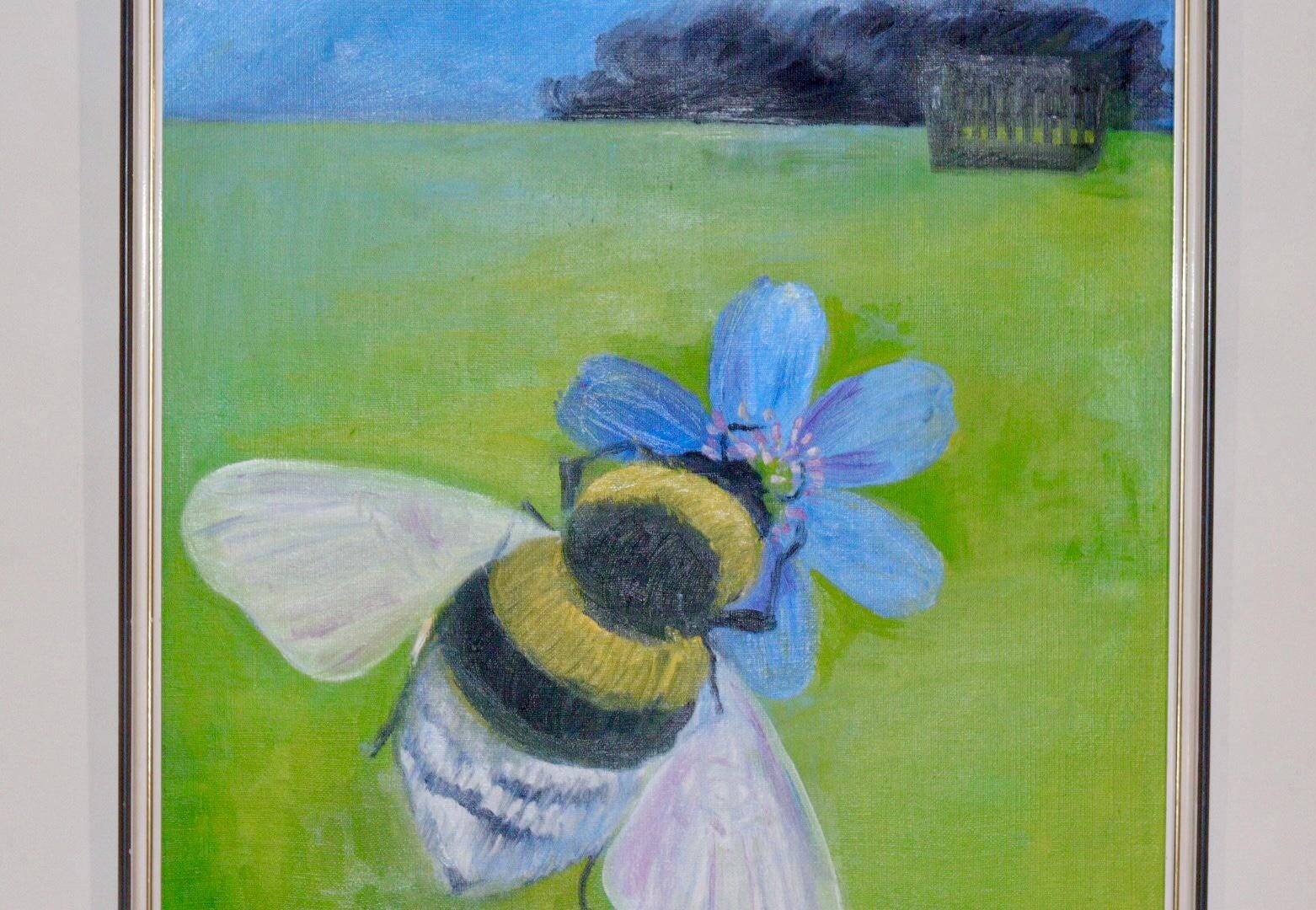 Oil painting on canvas "Bee" by Anita Steiner, Sweden mid 20th century