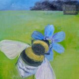 Oil painting on canvas "Bee" by Anita Steiner, Sweden mid 20th century