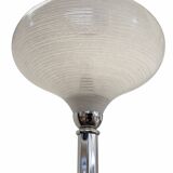 Large Art Deco table lamp, chrome base and satin glass globe.