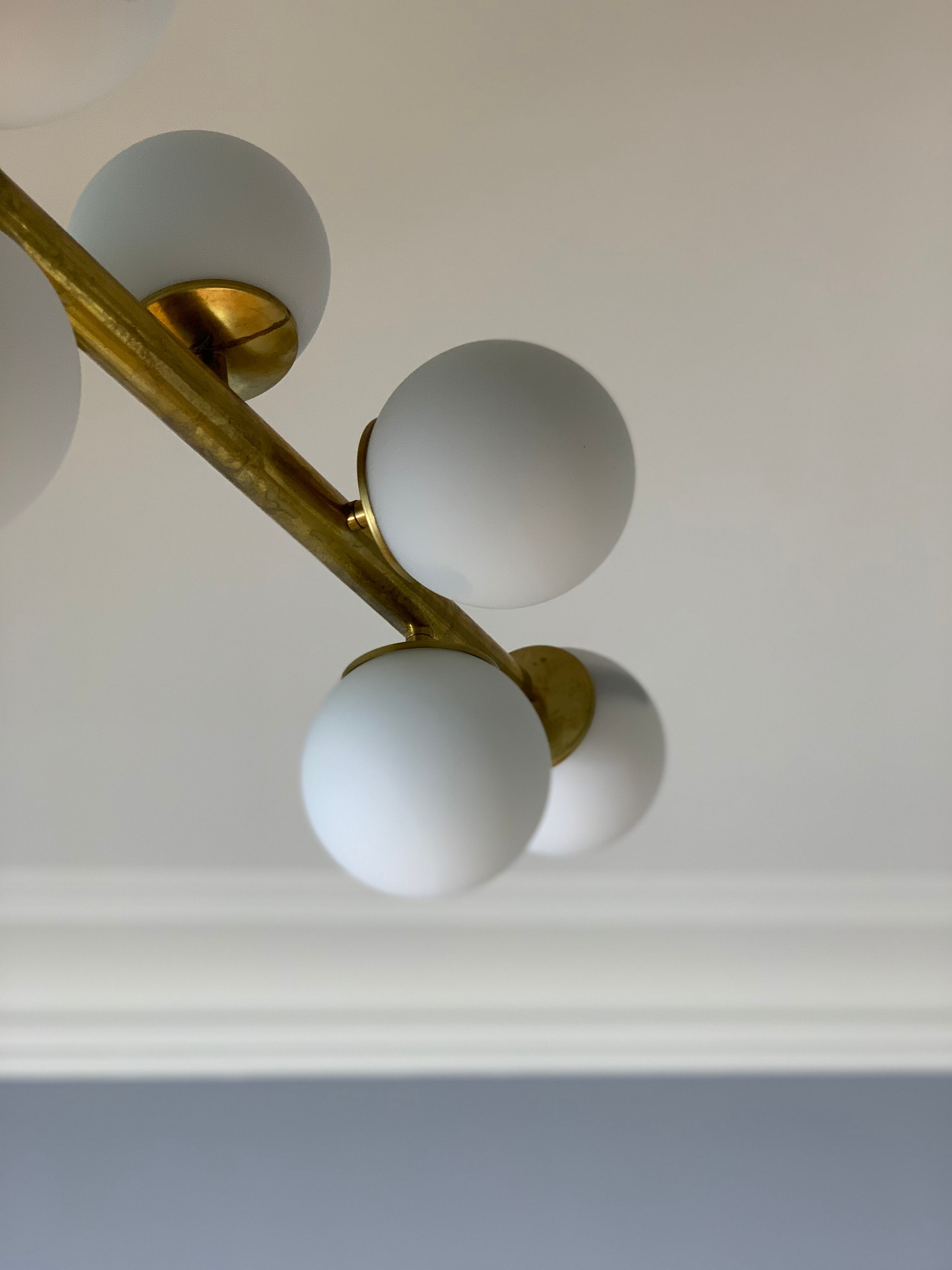 Italian opalglass and brass bubble lamp 1950