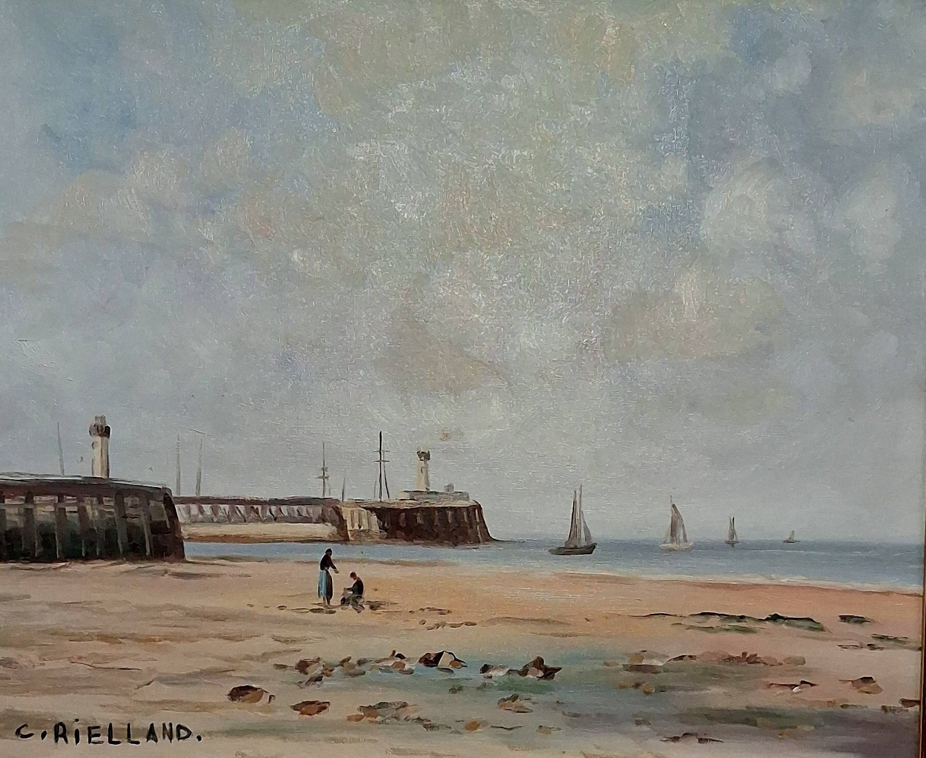 Christophe Rielland (XXᵉ siècle) – Vue de port et plage animée
