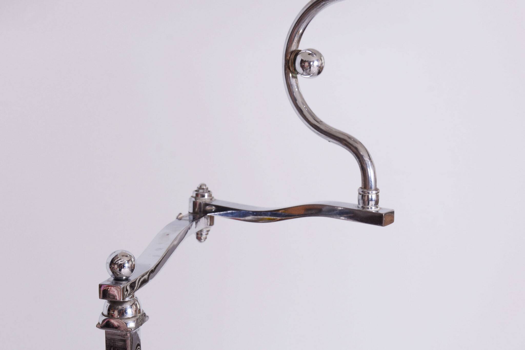 Czech Bauhaus Floor Lamp, Textile Lamp Shade, Chrom-Plated Steel, 1920s