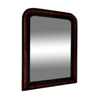 Miroir trumeau Louis Philippe 1886 en stuc noir et effet loupe d’orme - 72,5 x 54 cm