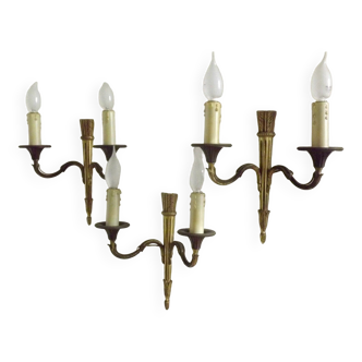 Set of 3 French Antique Empire Style Brass & Bronze Double Wall Lights 4326