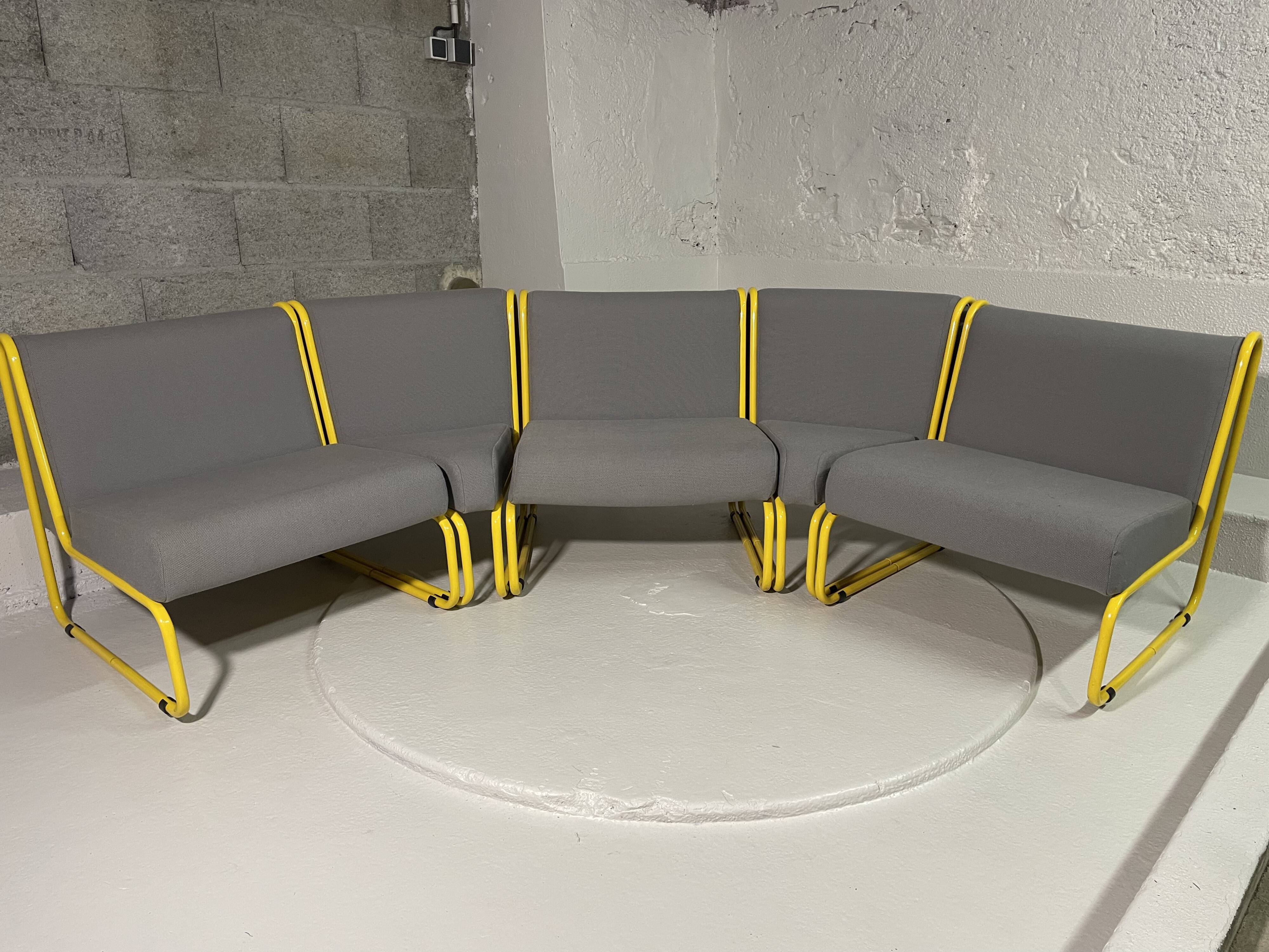 Modular tubular bench in yellow & grey fabric