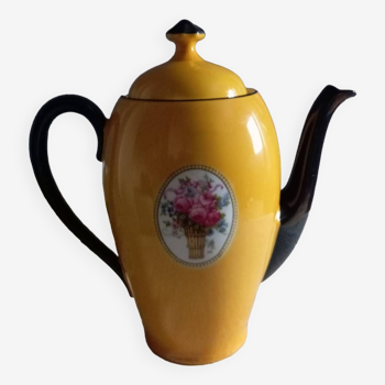 Yellow and black teapot, floral medallion, Deuschland porcelain, circa 1920