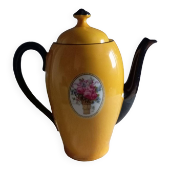 Yellow and black teapot, floral medallion, Deuschland porcelain, circa 1920