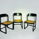 Suite of 3 vintage chairs Baumann cannage wood painted black