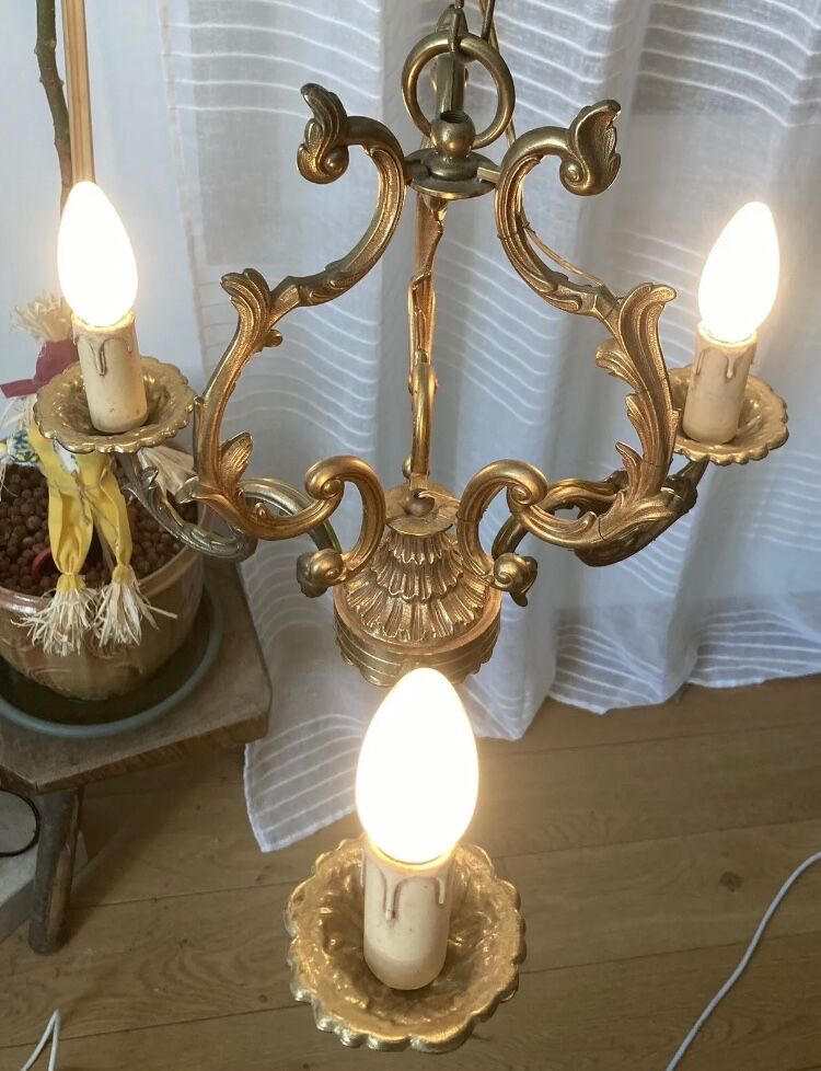 Louis XV cage chandelier gilded bronze with 3 lights twentieth era