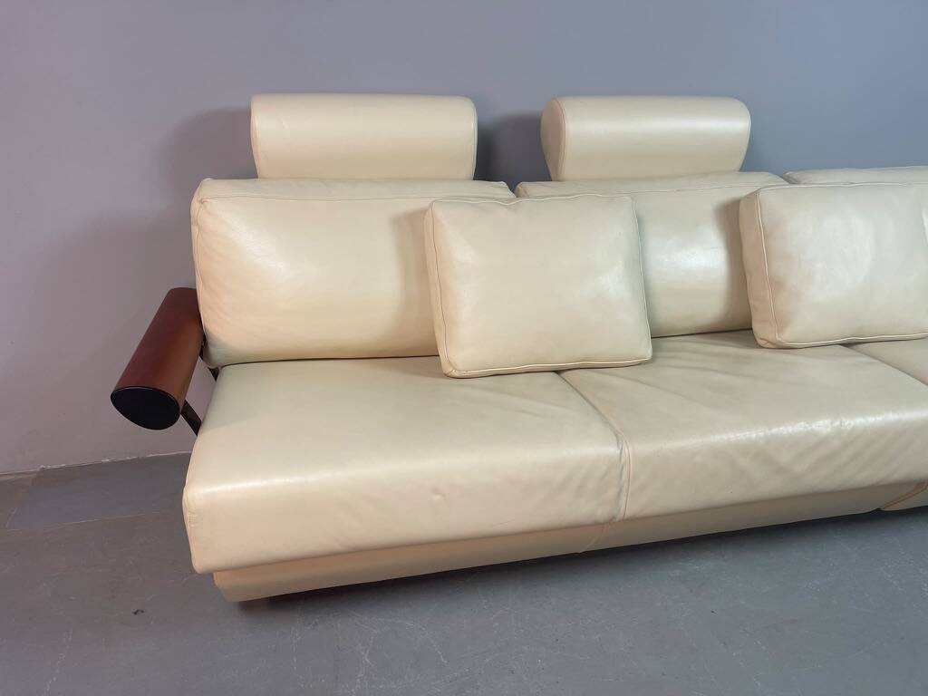 Exceptional Mid-Century Frighetto Italian Cream Leather Landscape Sofa with