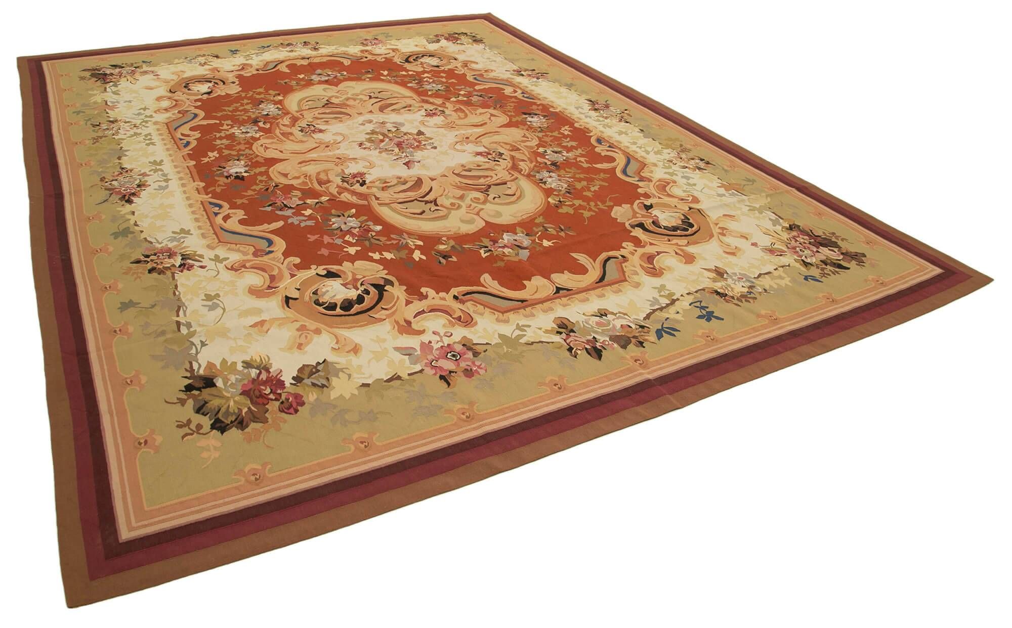 Handmade European Vintage Aubusson Kilim 320 cm x 427 cm