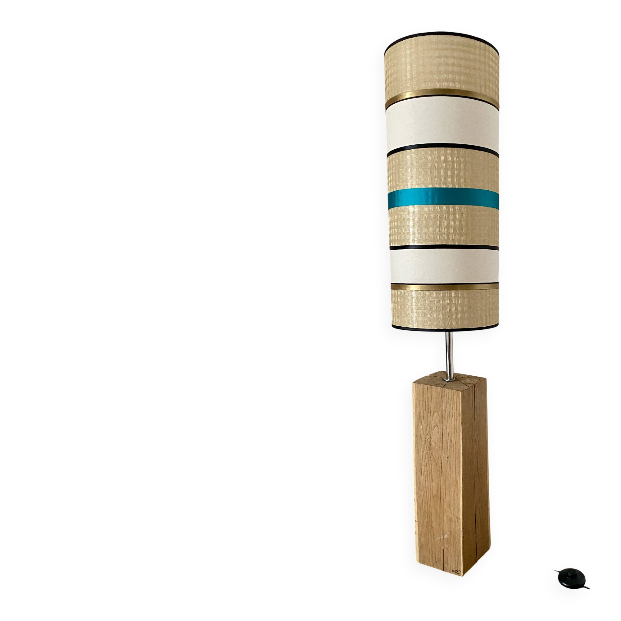 Solid oak floor lamp with a designer shade