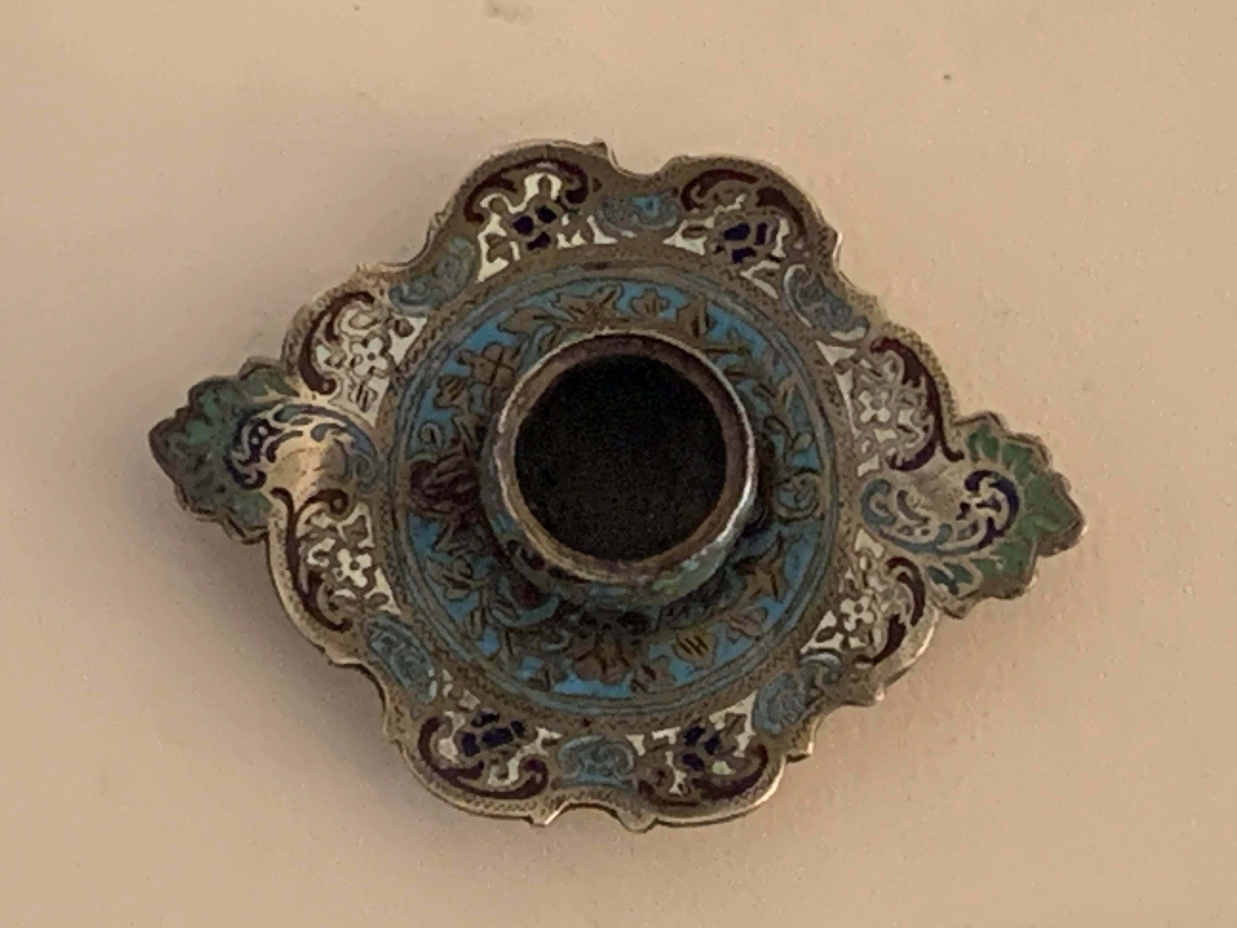 Bronze candlestick and napoleon III partitioned enamels