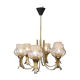 Lustre à 6 feux mid-century en laiton massif & verre moulé iridescent, allemagne 1960s