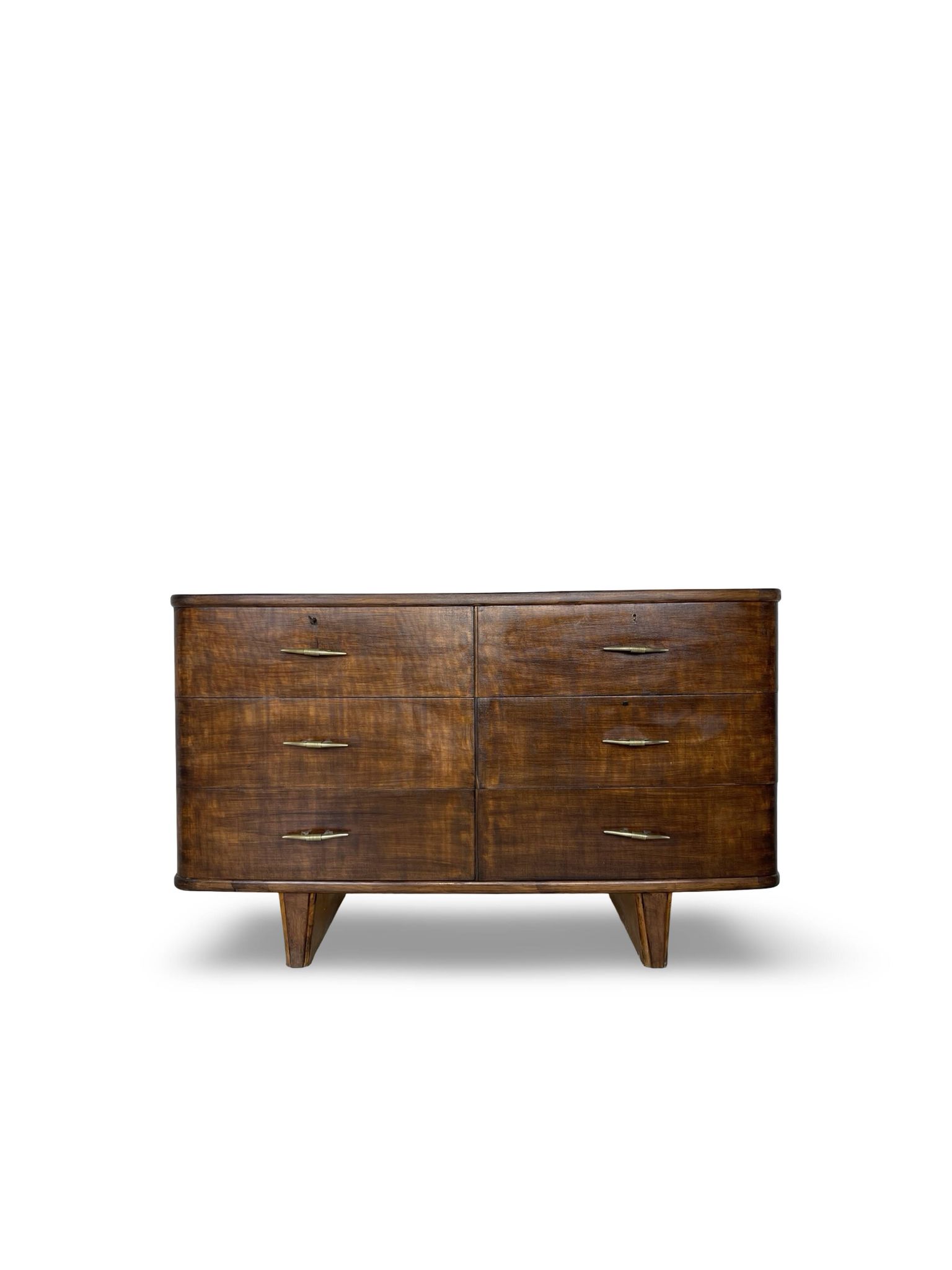 A vintage Italian chest of drawers, made of veneered walnut and solid wood,
