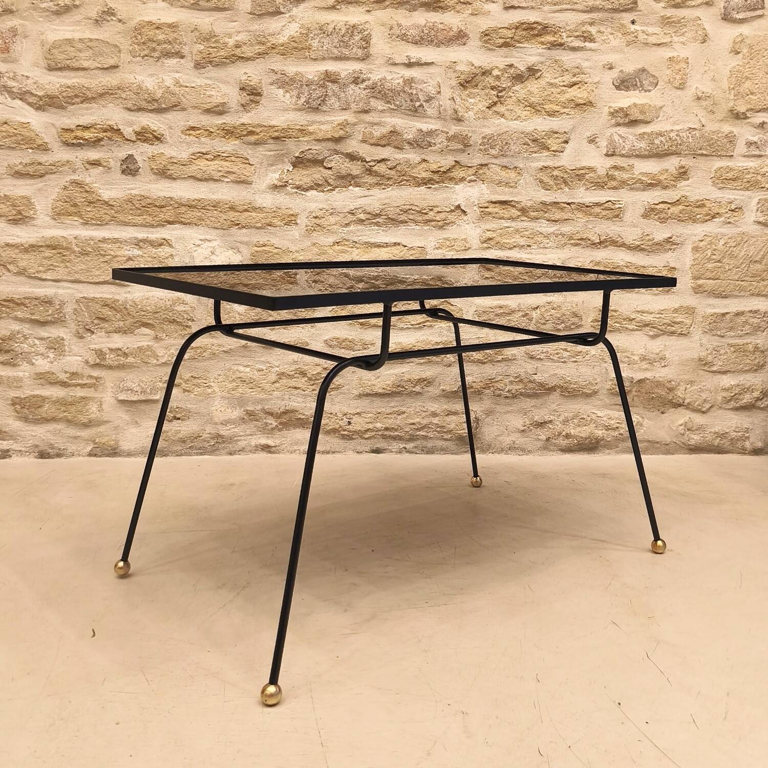 Modernist coffee table in metal and glass, 1950.