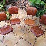 Lot of 4 vintage chairs in skai camel croc effect