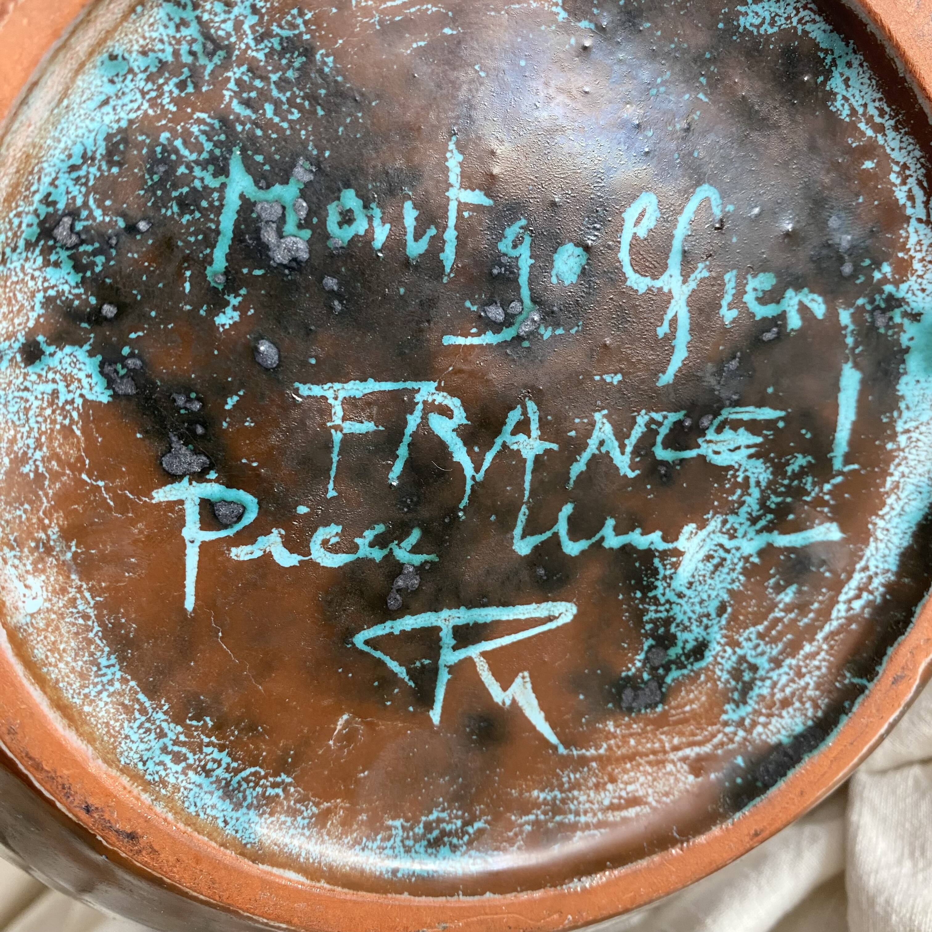 Handmade ceramic vase by Mongolfier, signed Yvon Roy, 1960