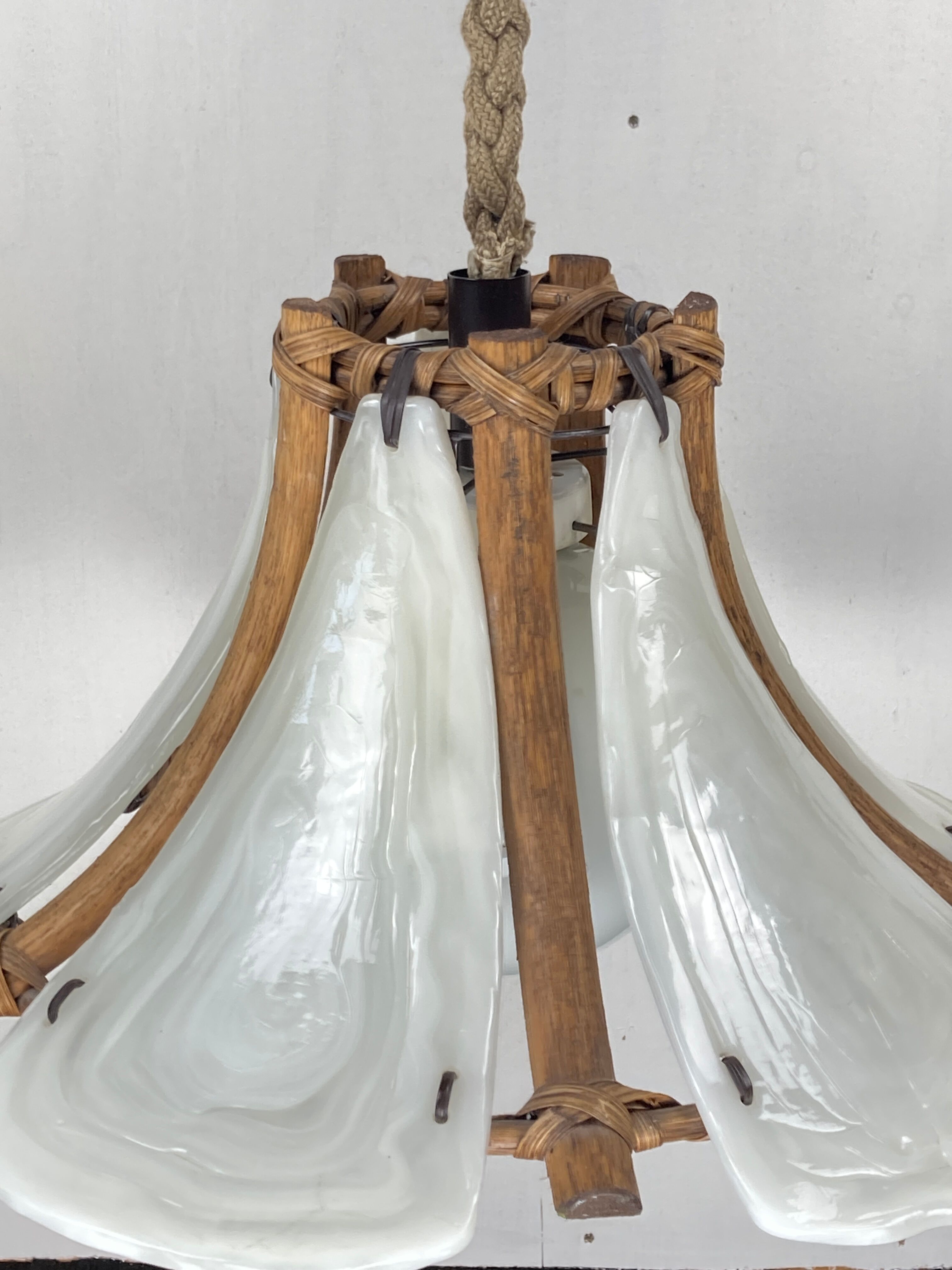 Bamboo acrylic and opaline hanging pendant, 1970,  58cm