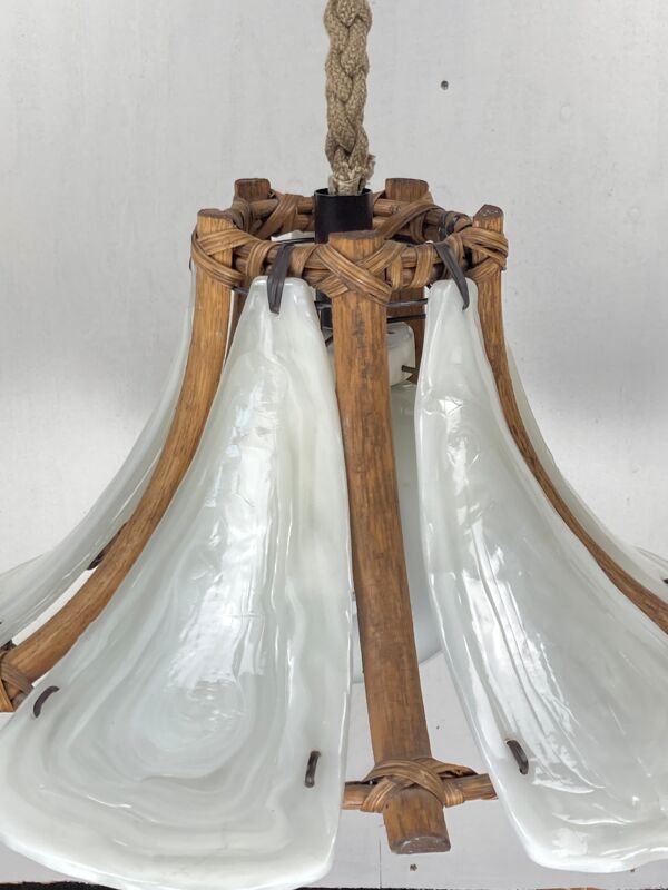 Suspension en acrylique et opalin en bambou, années 1970, 58cm