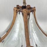 Bamboo acrylic and opaline hanging pendant, 1970,  58cm