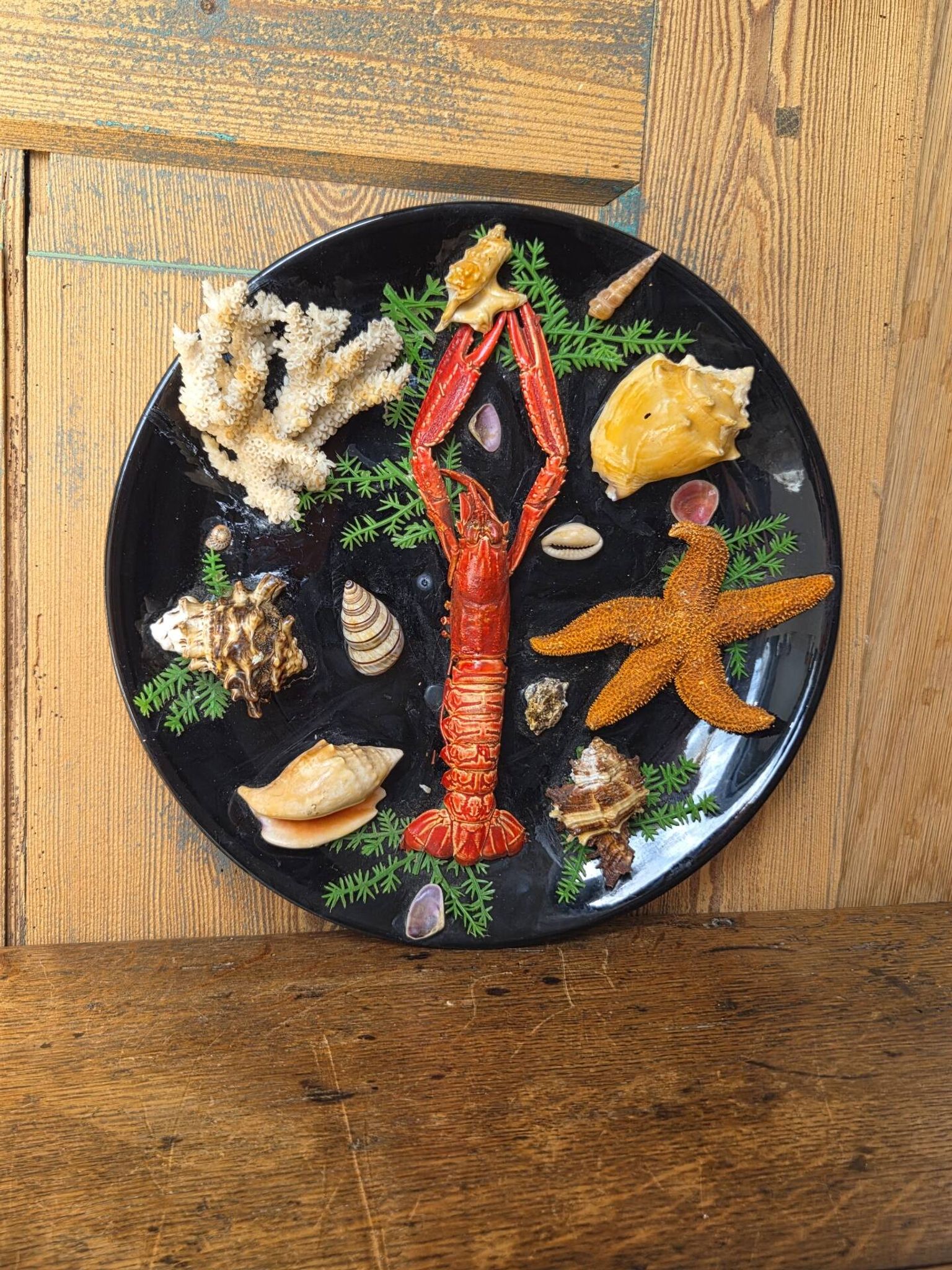 Unusual vintage wall plate seafood curiosity cabinet