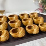 Vintage ceramic snail shells Made in France and Scandinavian style mahogany tray
