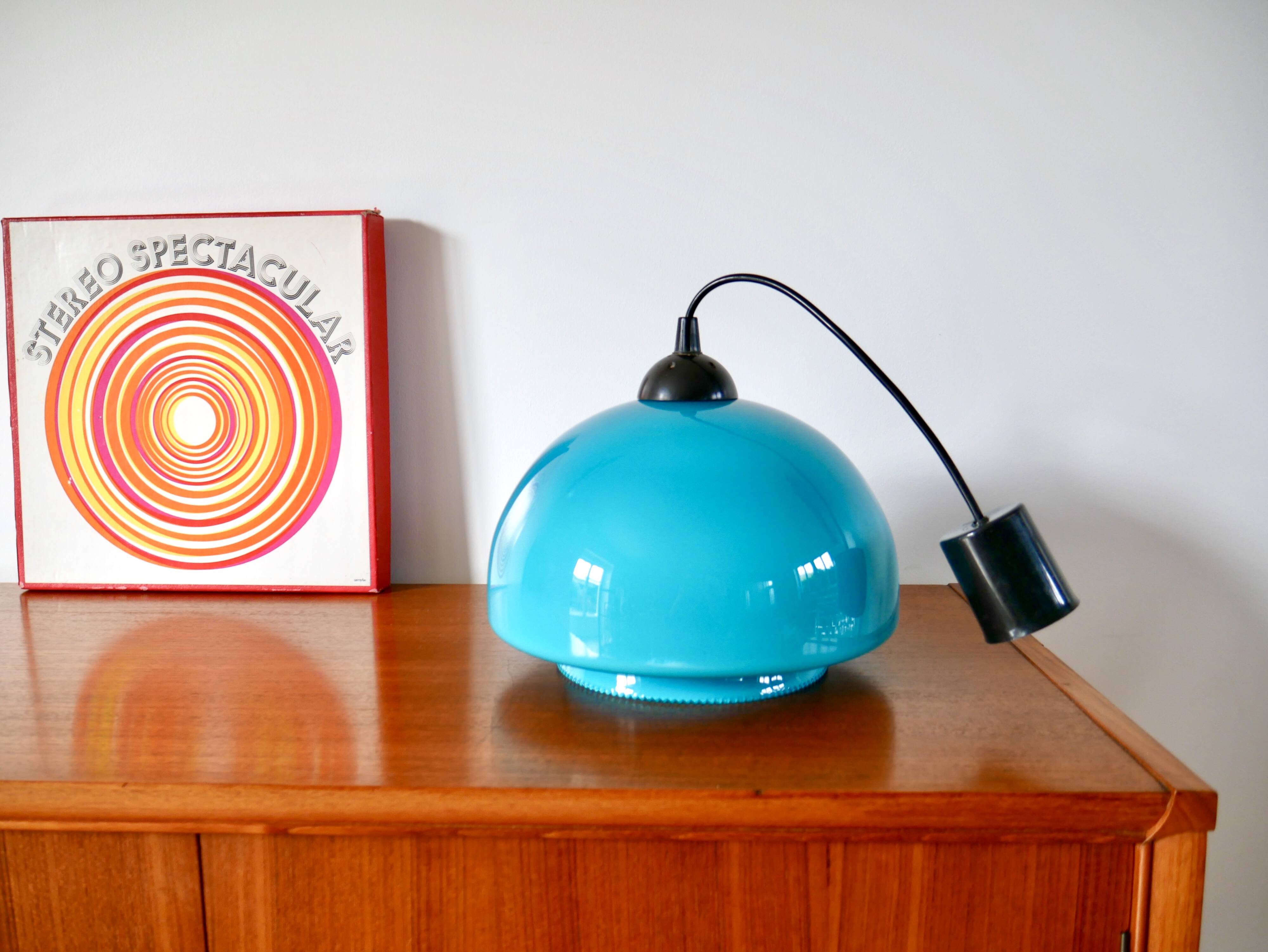 Suspension in blue opaline mushroom design 60s-70s