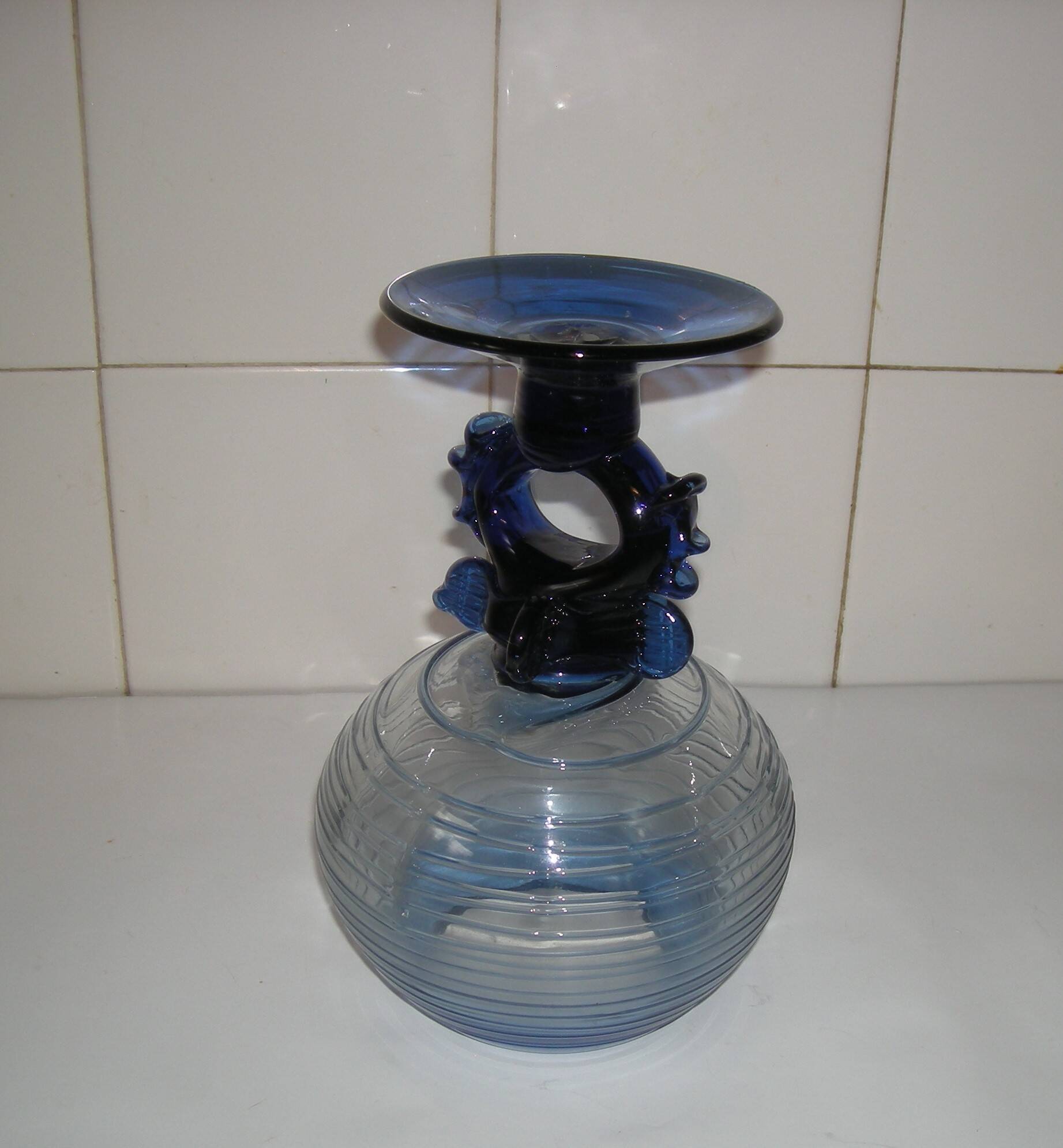 Coupe de verre Murano décorative bleu cobalt